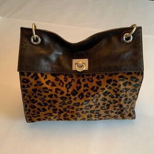 Leather Satchel with Leopard Print - Banana Republic Mad Men Collection